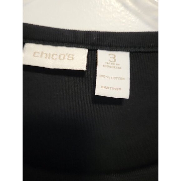 Chicos Size 3 100% Cotton Blouse Studded Detail On Sholders 3/4 Sleeves Black XL - Picture 4 of 6